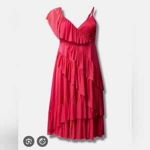 Ruffled V-Neck Maxi Dress in Coral Pink